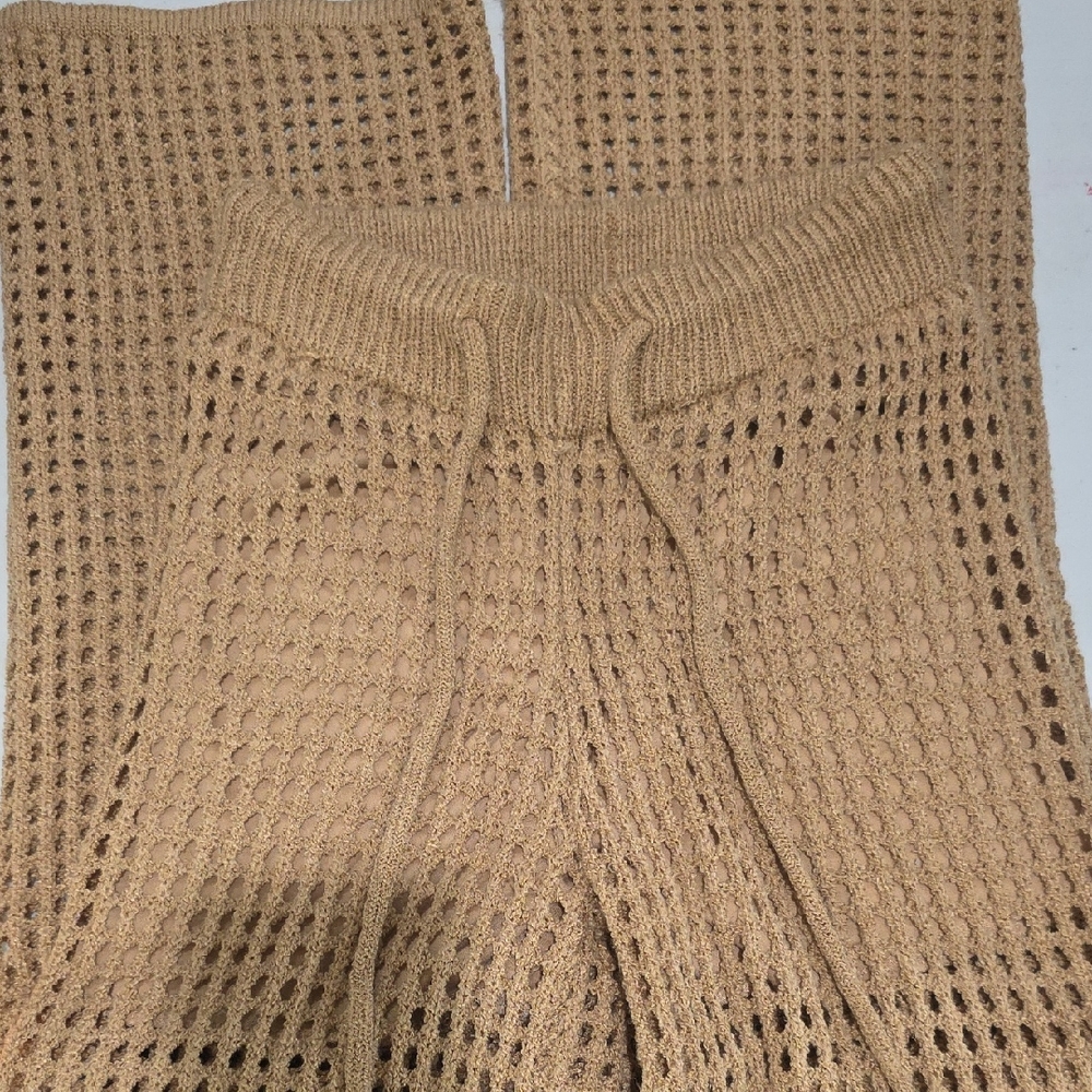 Butter Melon Tan Crochet Knit Pants